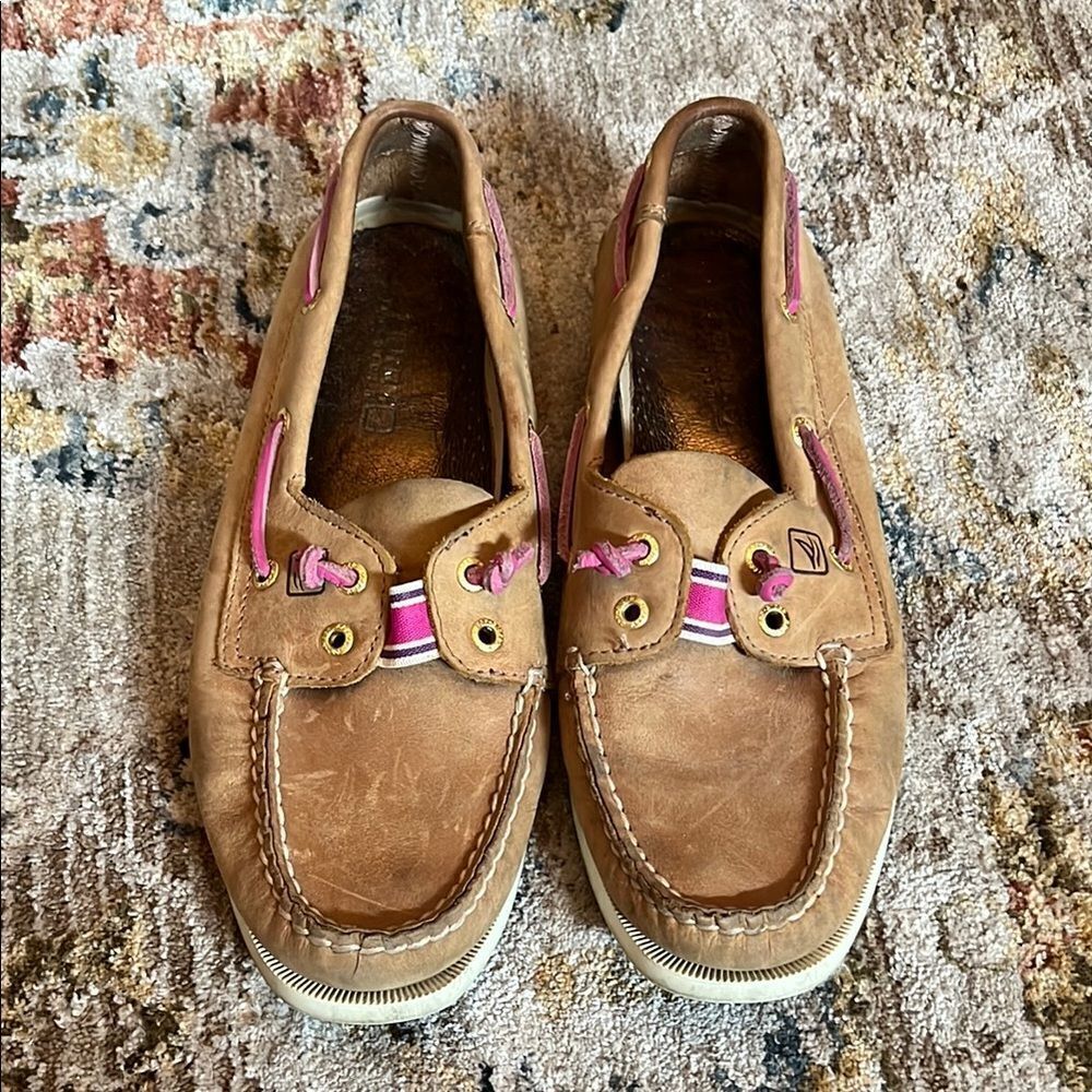 Sperry Tan and Pink Boat Shoes